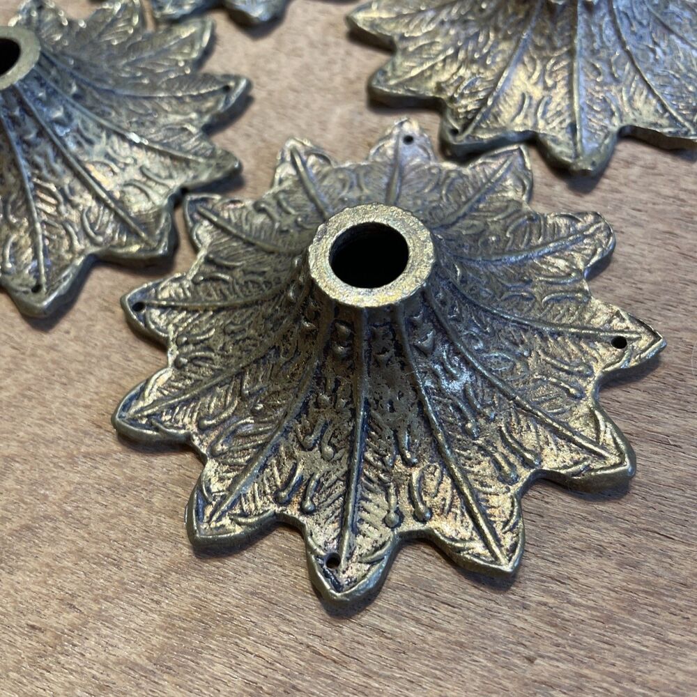Antique Vintage Brass Bobeches Rosettes Chandelier Candle Base Parts Lot 4pcs